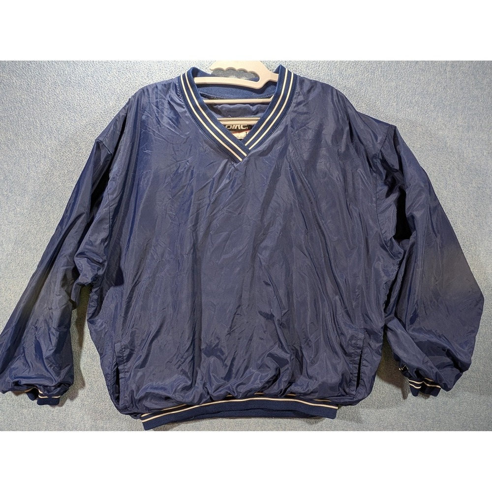 BIKE Pullover Mens Large Blue Nylon Windbreaker V-Neck Lined Lightweight Jacket